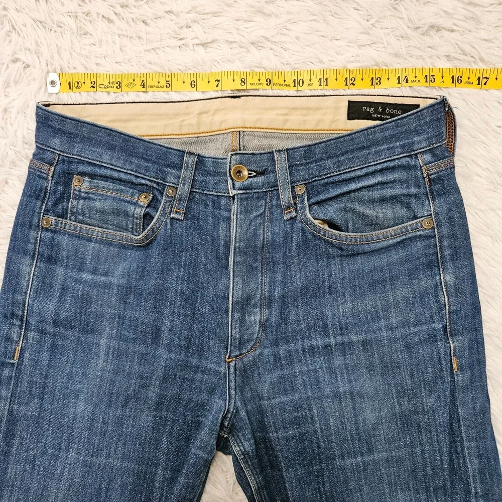 Rag & Bone Men's Sz 30x32 Denim Blue Button Fly Slim Straight Linen Rinse‎ Jeans